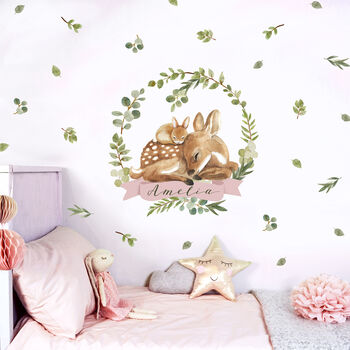 Personalised Sleeping Fawn And Rabbit Wall Sticker, 2 of 4