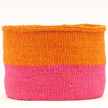 Kali: Bright Pink And Orange Duo Colour Block Woven Basket, 5 of 8