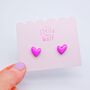 Neon Pink Wonky Wooden Heart Stud Earrings, thumbnail 1 of 6