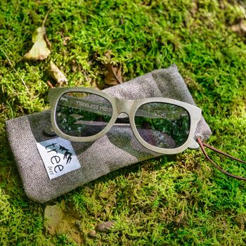 Boatmans Recycled Denim Frame And Grey Lens Sunglasses, 3 of 7