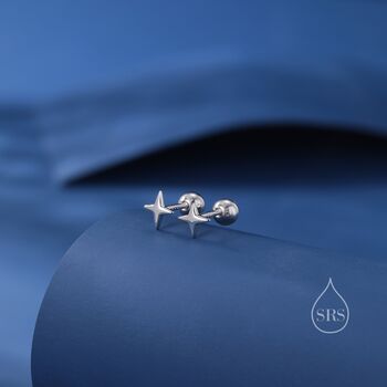 Sterling Silver Four Point Star Earrings, 7 of 12