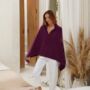 Plum Purple 100% Cashmere Multi Ways Button Poncho Shawl Gift Boxed, thumbnail 7 of 11