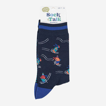 Downhill Skier Bamboo Socks Men's Navy Blue, 4 of 4