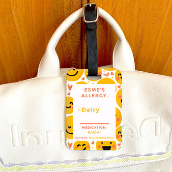 Smiley Personalised Food Allergy Tag For Bags, 2 of 3