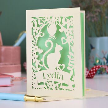 Personalised Papercut Cat Birthday Card, 7 of 7