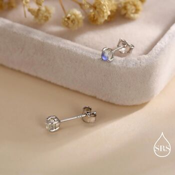Sterling Silver Tiny Moonstone Stud Earrings, 4 of 12