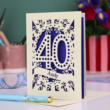 Personalised 40th Birthday Card Papercut Spotty Design, 6 of 7
