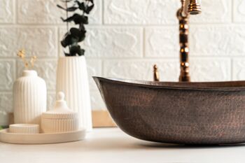 Verdigris Green Patina Solid Copper Sink – Handmade Vessel Basin For Kitchen And Bathroom, 7 of 12