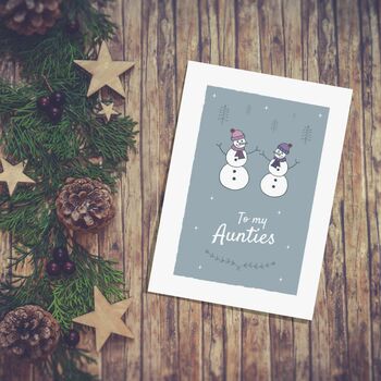 'To My Aunties' Christmas Greetings Card Snowmen Design, 6 of 10