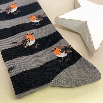 Men's Bamboo Robins And Stripes Socks In Grey, 2 of 2
