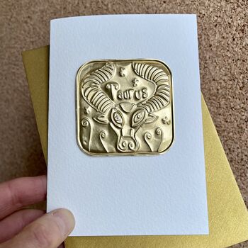 Handmade Gold Personalised Taurus Bull Birthday Card, 3 of 4