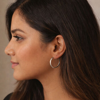 Large Sterling Silver Hammered Hoop Earrings – 27mm, 2 of 9