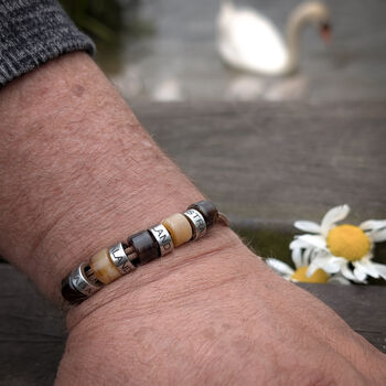 Personalised Beaded Bracelet With Engraved Rings – Custom Travel Bracelet, Memory Keepsake Gift For Him, 4 of 9