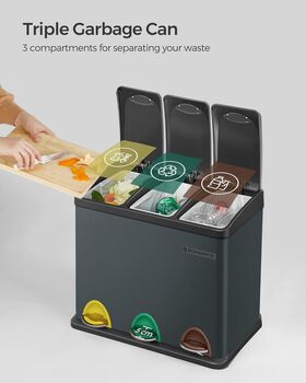 Triple Kitchen Waste Sorting Bin With Pedals, 4 of 8