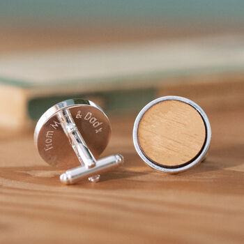 Personalised Hidden Message Cufflinks With Wood And Silver Plating, 3 of 5