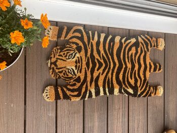 Tiger Shaped Coir Door Mat – 74x38cm Orange And Black, 2 of 4