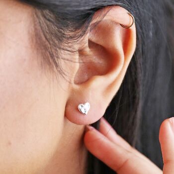 Small Hammered Heart Stud Earrings, 3 of 10