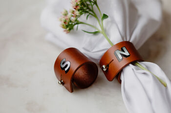 Monogrammed Leather Napkin Rings, 6 of 8