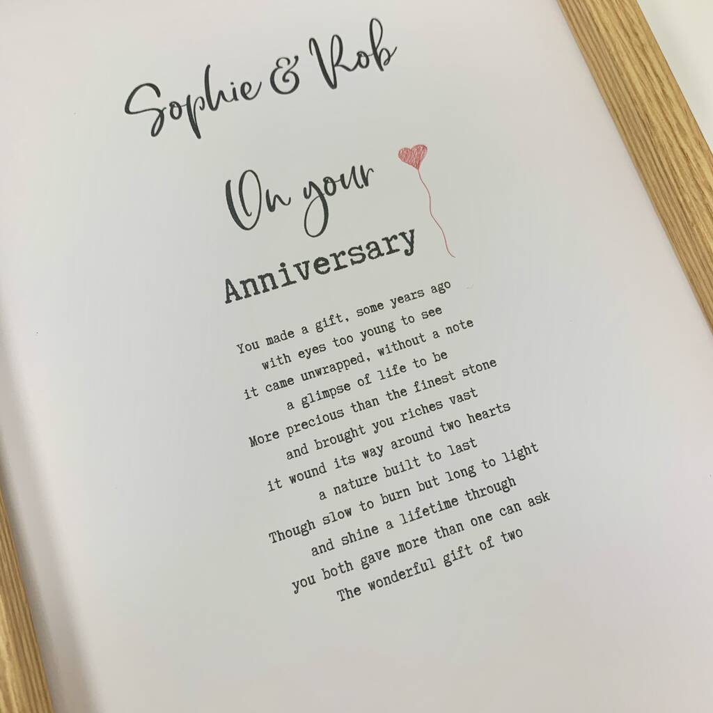 Personalised Anniversary Poem Print Gift For Parents By shmuncki