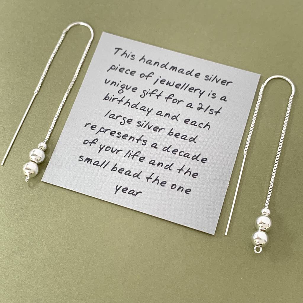 21st birthday threader earrings by handmade by helle