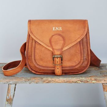 Personalised Curved Brown Leather Saddle Bag, 3 of 9