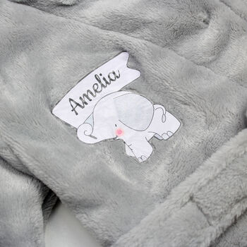 Personalised Elephant Grey Hooded Baby Dressing Gown, 4 of 4
