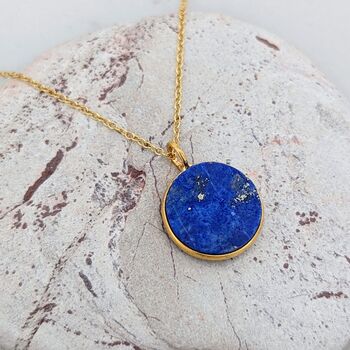 The Circle Lapis Lazuli Gemstone Necklace Gold Plated, 5 of 7