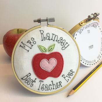 Personalised Best Teacher Ever Apple Embroidered Card, 6 of 6