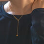 Minimalist Gold Beaded Y Necklace With Drop Charm, thumbnail 4 of 8
