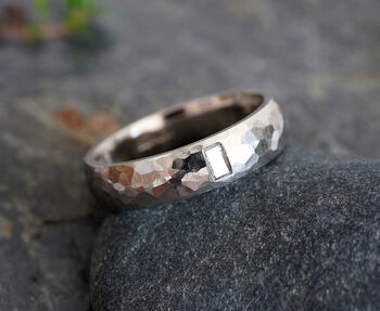 Platinum Wedding Band With A Baguette Diamond, 3 of 5