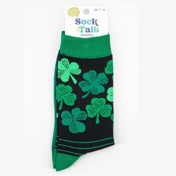 Men's Lucky Irish Shamrock Bamboo Socks, 4 of 4