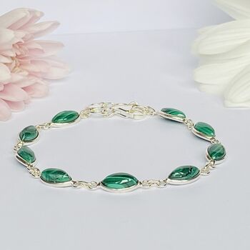Solid Silver Bracelets With Natural Malachite Gemstones, 2 of 4