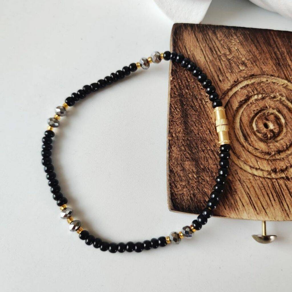 Black Silver Beads Evil Eye Indian Nazaria Bracelet By The Colourful