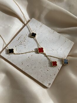 Double Sided Clover Long Necklace Red Black, 9 of 10