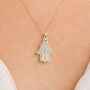 Personalised Solid 9ct Gold Hamsa Hand Of Fatima Necklace, thumbnail 1 of 10