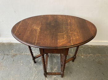 Edwardian Oak Drop Leaf Side Table, 6 of 9