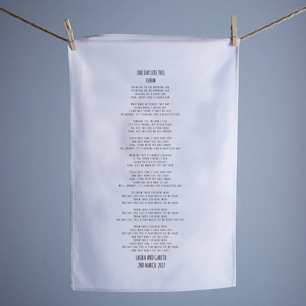 Song Lyrics Wedding Tea Towel, 1 of 5