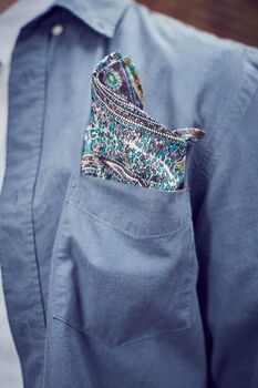 Mens Lilac And Aqua Paisley Print Pocket Square, 3 of 6
