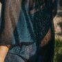 Navy Viscose Metallic Tassel Kimono Beach Cover Up, thumbnail 2 of 3