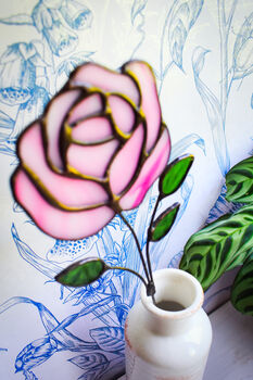 Pink Rose Flower Stem Faux Glass Flowers, 4 of 11