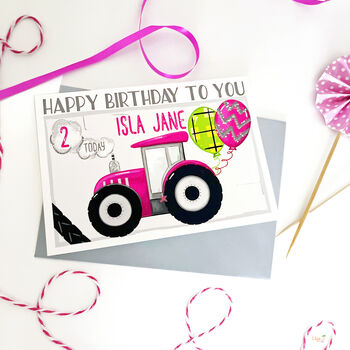 Personalised Pink Tractor Birthday Card, 3 of 10