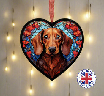 Dachshund Stained Glass Effect Heart Suncatcher, 6 of 9