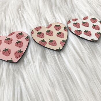 Pink Strawberries Heart Coaster, 3 of 4