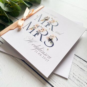 Handmade And Personalised Navy Floral Wedding Card, 4 of 6