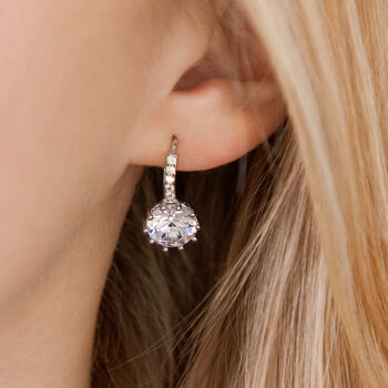 Silver Plated Crystal Drop Huggie Statement Earrings, 4 of 6