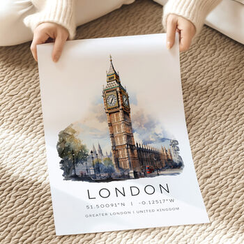 London Travel Print With Map Coordinates, 2 of 7