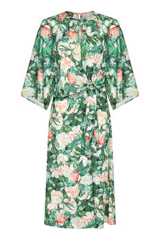Bohemian Summer Dress In Celadon Rose Print Crepe By Nancy Mac ...