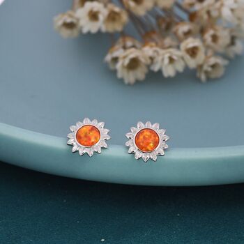 Opal Sunflower Stud Earrings In Sterling Silver, 3 of 10