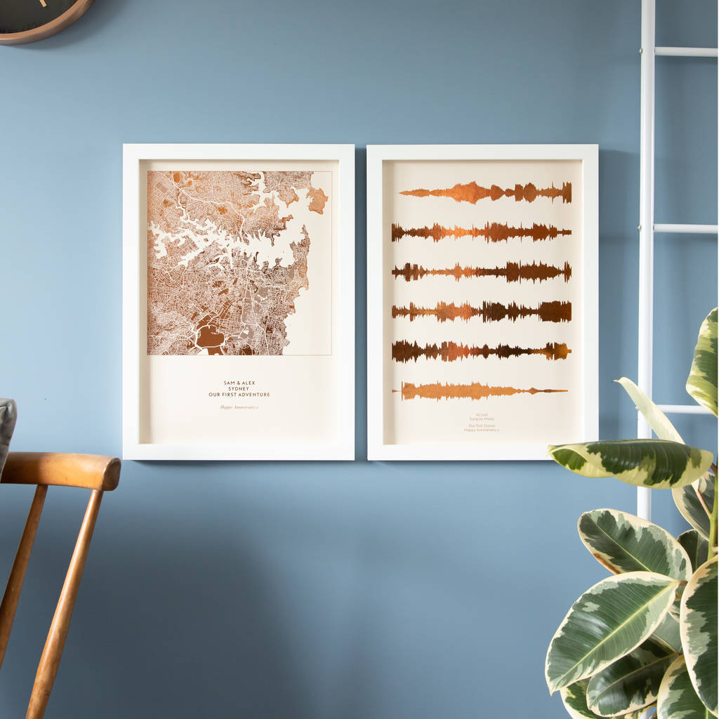 Custom Metallic Map And Sound Wave Prints Set Of Two, 1 of 7