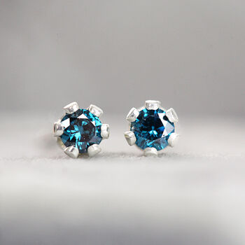 Tiny Blue Diamond Stud Earrings, 2 of 9